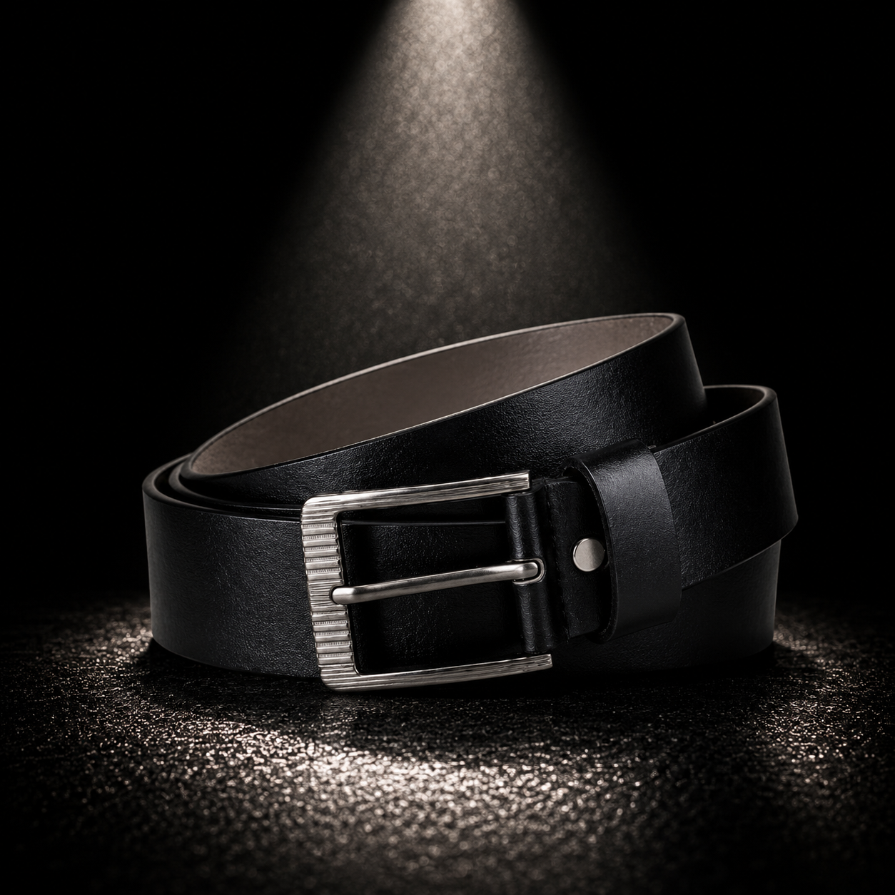 LEYAR Classic Black Formal Belt with Silver Pin Buckle