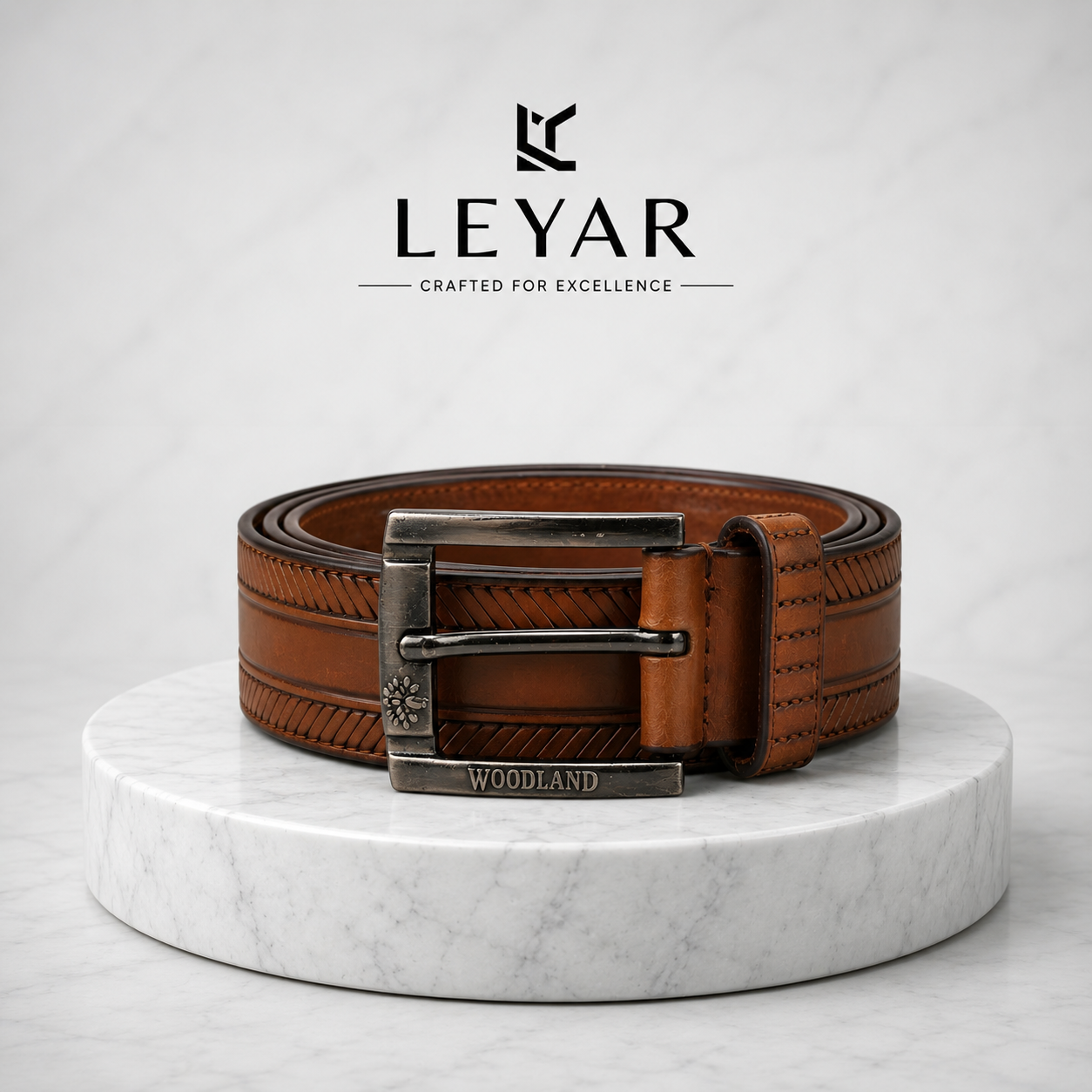 LEYAR Premium Textured Brown Leather Belt – Classic Metal Buckle